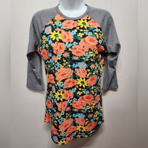 NWT LuLaRoe Top Randy XS 3/4 Sleeve‎ Multicolor Floral Casual Round Neck B451